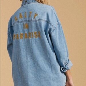 Billabong Light Blue Denim Jacket with Gold Lettering